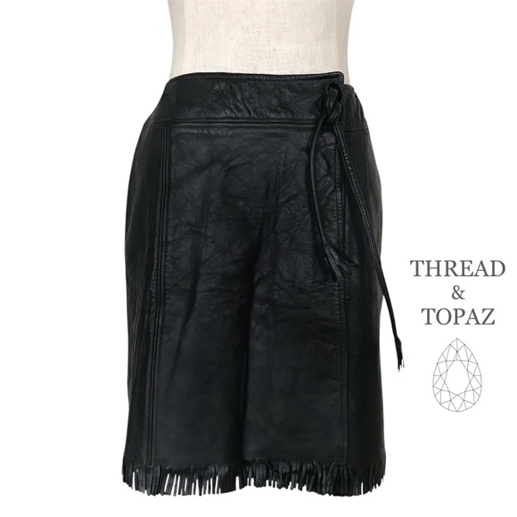 Vintage Dresses & Skirts - Vintage 60’s Fringed Western Black Leather Skirt